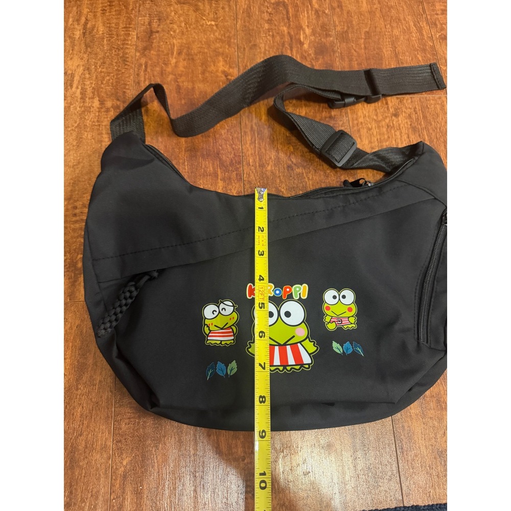 Sanrio Keroppi Black Nylon Crossbody Sling Messenger Bag Adjustable Strap Kawaii - Picture 2 of 5